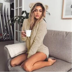 Combinaison Polaire Sexy Une Pièce En Molleton Avec Oreilles De Lapin -Mode Pyjamas Magasin combinaison polaire sexy une piece en molleton avec oreilles de lapin 6