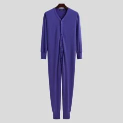 Combinaison Pyjama Couleur Unie -Mode Pyjamas Magasin combinaison pyjama couleur unie bleu m