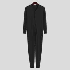 Combinaison Pyjama Couleur Unie Pour Homme Col En V -Mode Pyjamas Magasin combinaison pyjama couleur unie pour homme col en v 4