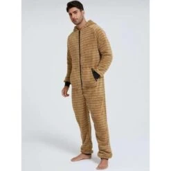 Combinaison Pyjama En Flanelle Marron -Mode Pyjamas Magasin combinaison pyjama en flanelle marron 2