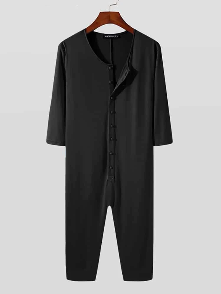 Combinaison Pyjama Homme Combinaison De Couleur Unie à Col Rond 5 Combinaison Pyjama Homme Combinaison De Couleur Unie à Col Rond – Image 3