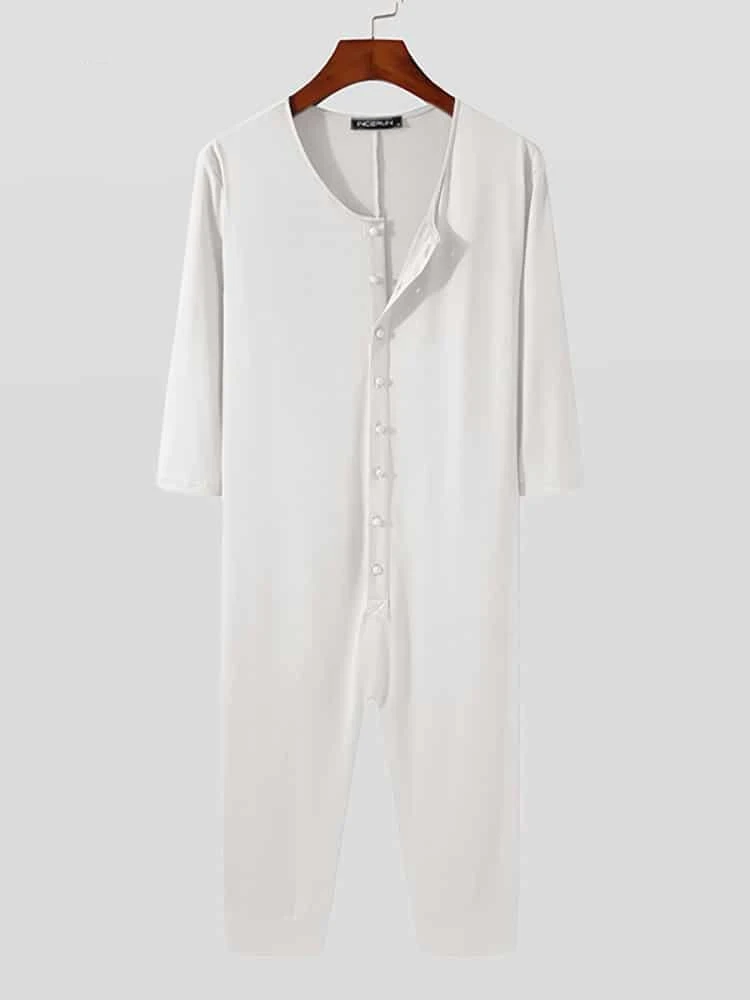 Combinaison Pyjama Homme Combinaison De Couleur Unie à Col Rond 6 Combinaison Pyjama Homme Combinaison De Couleur Unie à Col Rond – Image 4