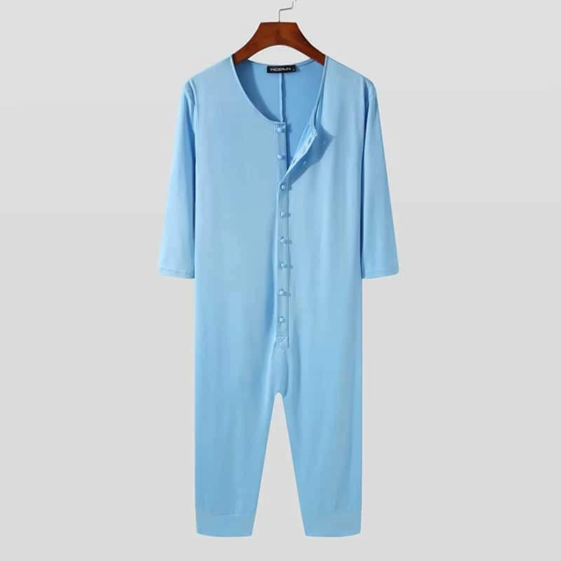 Combinaison Pyjama Homme Combinaison De Couleur Unie à Col Rond 3 Combinaison Pyjama Homme Combinaison De Couleur Unie à Col Rond