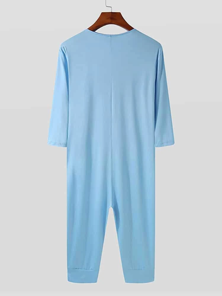 Combinaison Pyjama Homme Combinaison De Couleur Unie à Col Rond 4 Combinaison Pyjama Homme Combinaison De Couleur Unie à Col Rond – Image 2