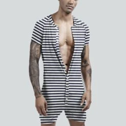 Combishort Rayé Pour Homme -Mode Pyjamas Magasin combishort raye pour homme 12