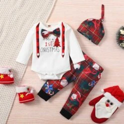 Ensemble De Noel Vêtements Pour Bébé De 0 à 18 Mois Garçon, Avec Nœud Et Chapeau -Mode Pyjamas Magasin ensemble de noel vetements pour bebe de 0 a 18 mois garcon avec noeud et chapeau 2