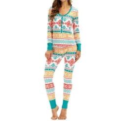 Ensemble Pyjama De Noël Jaune Pour Femmes Haut Et Pantalon -Mode Pyjamas Magasin ensemble pyjama de noel bleu pour femmes haut et pantalon 2