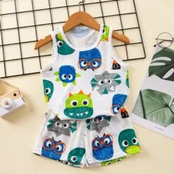 Ensemble Pyjama D’été En Coton Blanc à Motif Pour Enfants