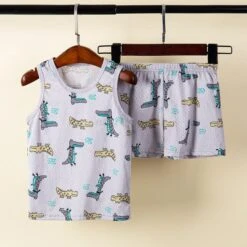 Ensemble Pyjama D’été En Coton Motif Crocodile Pour Enfants