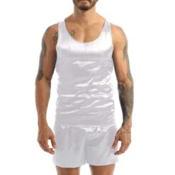 Ensemble Pyjama Blanc En Satin Pour Hommes