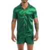 Ensemble Pyjama Vert Short Et Chemise En Satin Soyeux Pour Hommes -Mode Pyjamas Magasin ensemble pyjama rouge short et chemise en satin soyeux pour hommes 3