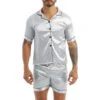 Ensemble Pyjama Gris Short Et Chemise En Satin Soyeux Pour Hommes -Mode Pyjamas Magasin ensemble pyjama rouge short et chemise en satin soyeux pour hommes 5