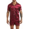 Ensemble Pyjama Rouge Short Et Chemise En Satin Soyeux Pour Hommes -Mode Pyjamas Magasin ensemble pyjama rouge short et chemise en satin soyeux pour hommes 6