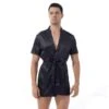 Kimono En Satin Noir Pour Hommes -Mode Pyjamas Magasin kimono en satin noir pour hommes