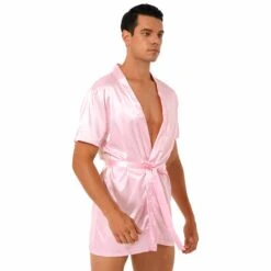 Kimono En Satin Rose Pour Hommes -Mode Pyjamas Magasin kimono en satin rose pour hommes 3