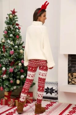 Leggings Blanc Et Rouge De Noël Imprimé Pour Femmes 9 Leggings Blanc Et Rouge De Noël Imprimé Pour Femmes -Mode Pyjamas Magasin leggings blanc et rouge de noel imprime pour femmes 3