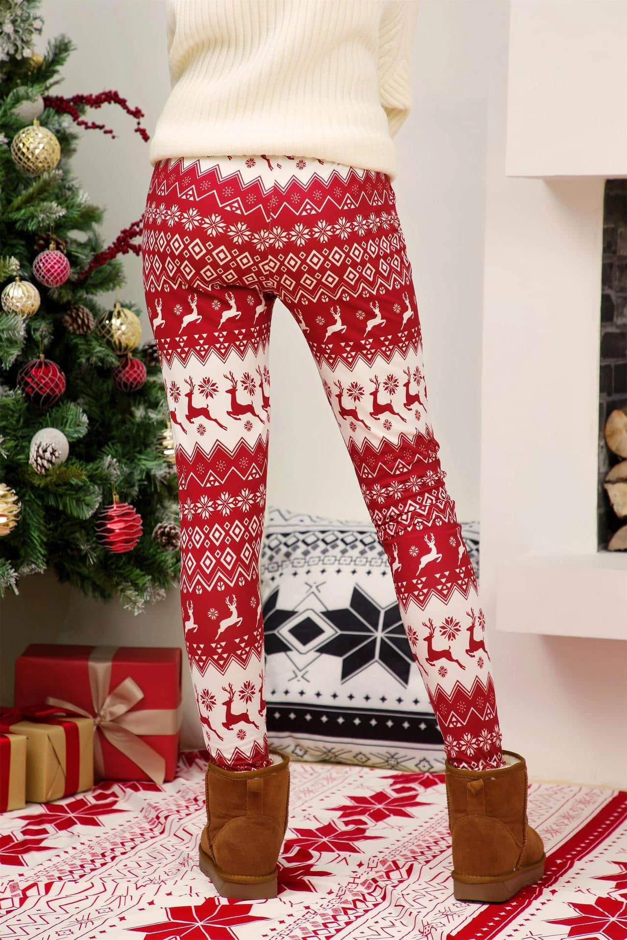 Leggings Blanc Et Rouge De Noël Imprimé Pour Femmes 6 Leggings Blanc Et Rouge De Noël Imprimé Pour Femmes – Image 4