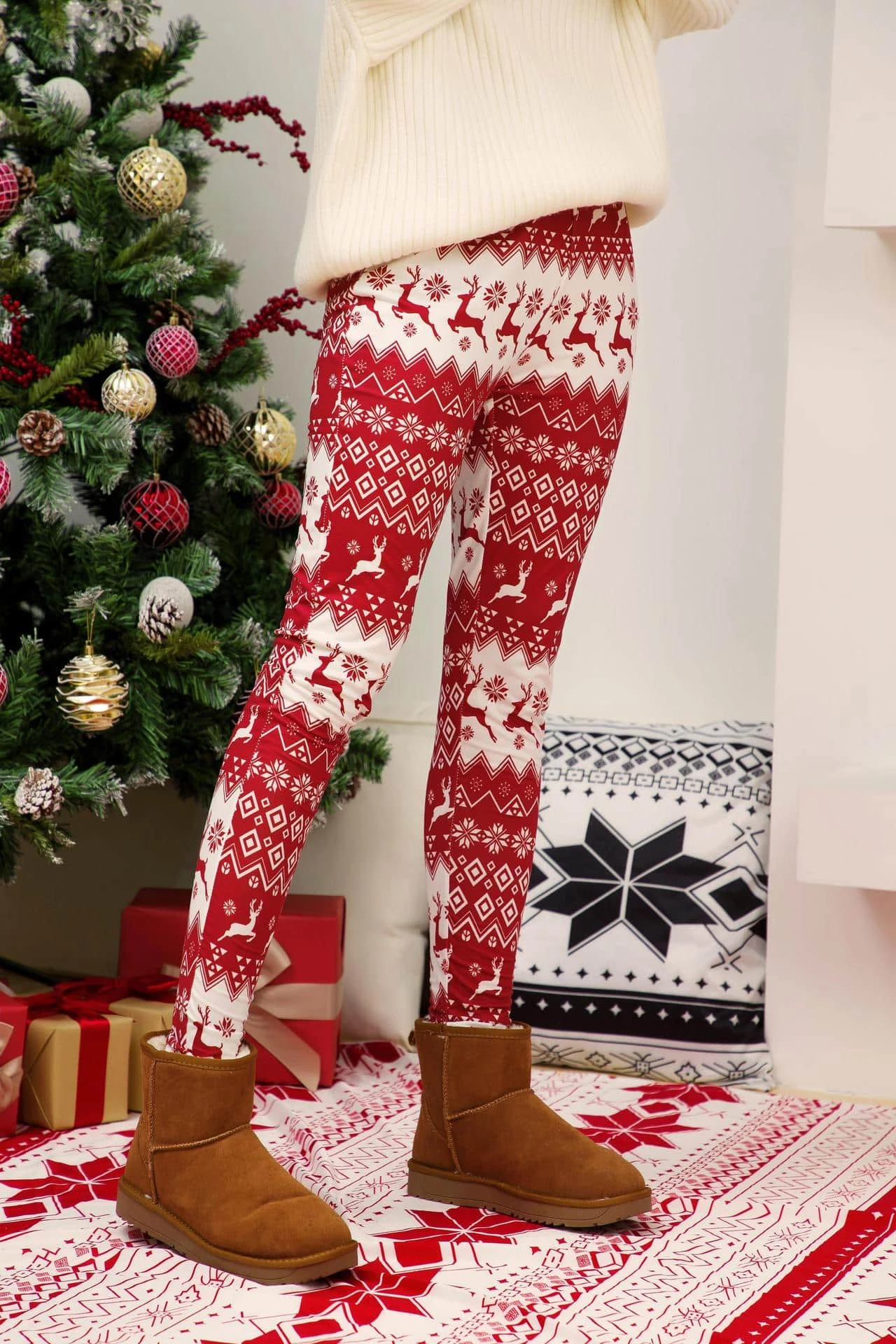 Leggings Blanc Et Rouge De Noël Imprimé Pour Femmes 7 Leggings Blanc Et Rouge De Noël Imprimé Pour Femmes – Image 5