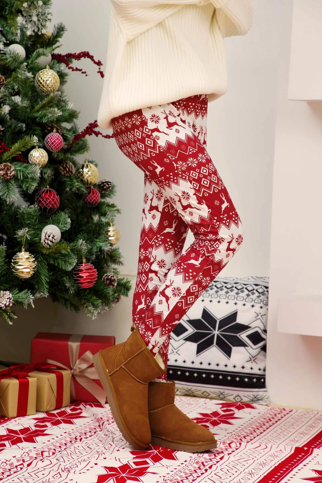Leggings Blanc Et Rouge De Noël Imprimé Pour Femmes 3 Leggings Blanc Et Rouge De Noël Imprimé Pour Femmes