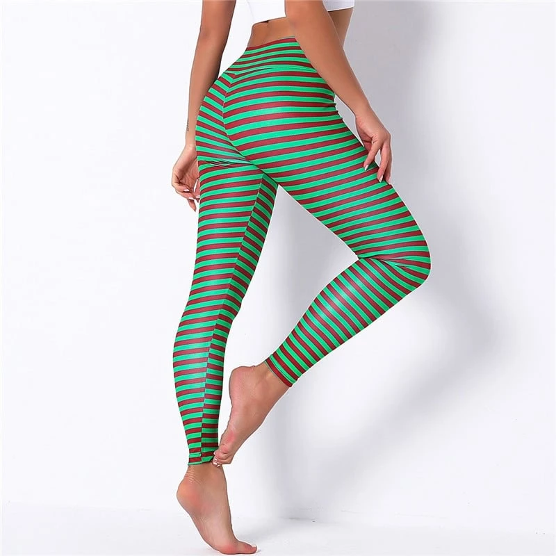 Leggings De Noel à Rayures Vertes Pour Femme 6 Leggings De Noel à Rayures Vertes Pour Femme – Image 4