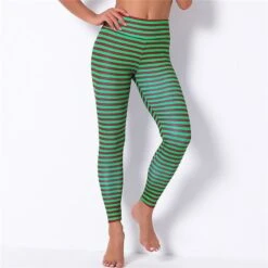 Leggings De Noel à Rayures Vertes Pour Femme 12 Leggings De Noel à Rayures Vertes Pour Femme -Mode Pyjamas Magasin leggings de noel a rayures vertes pour femme 5