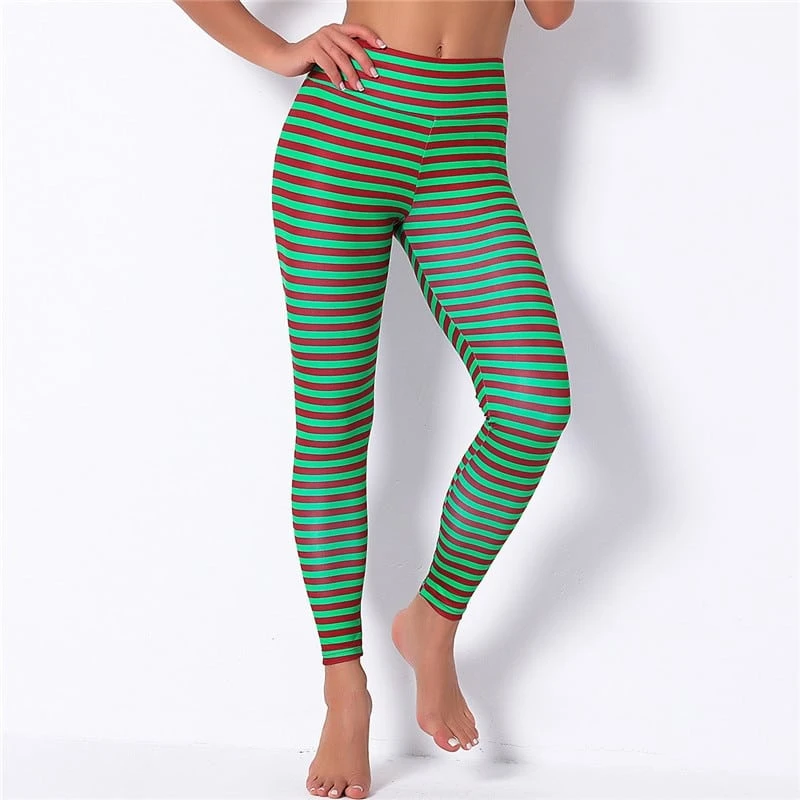 Leggings De Noel à Rayures Vertes Pour Femme 7 Leggings De Noel à Rayures Vertes Pour Femme – Image 5