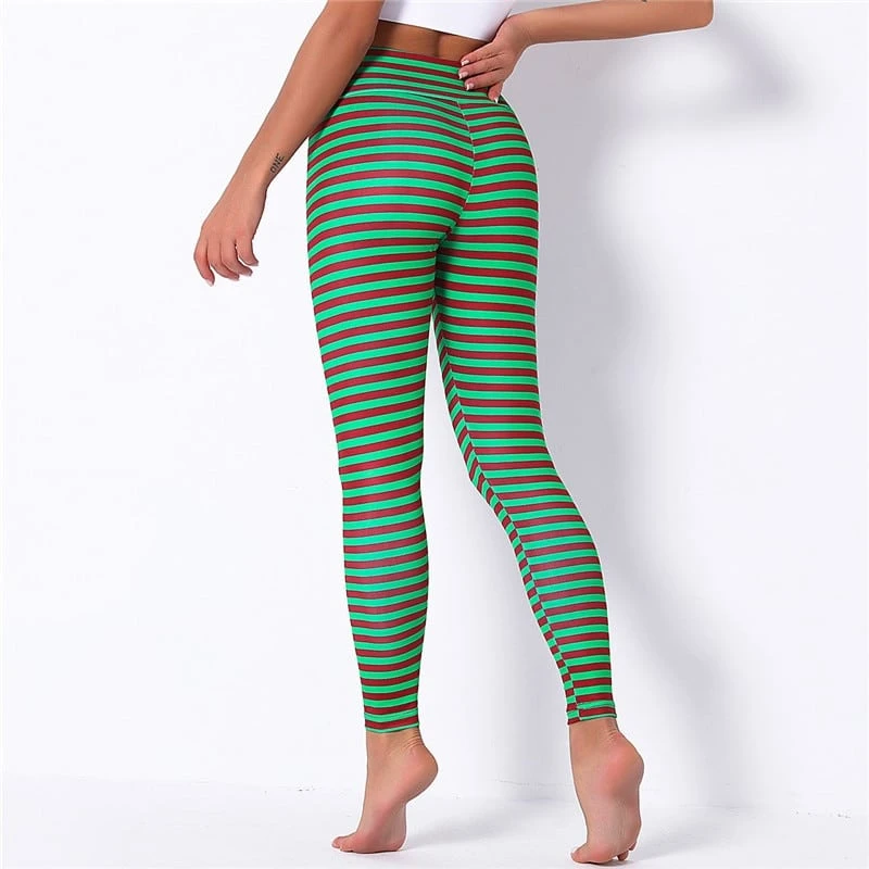Leggings De Noel à Rayures Vertes Pour Femme 8 Leggings De Noel à Rayures Vertes Pour Femme – Image 6