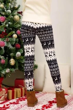 Leggings Noir Et Blanc De Noël Imprimé Pour Femmes -Mode Pyjamas Magasin leggings noir et blanc de noel imprime pour femmes