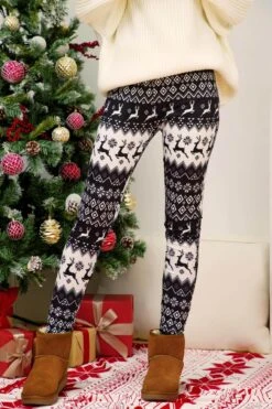 Leggings Noir Et Blanc De Noël Imprimé Pour Femmes -Mode Pyjamas Magasin leggings noir et blanc de noel imprime pour femmes 3