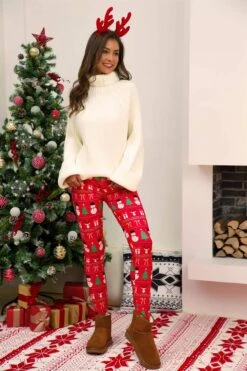 Leggings Rouge De Noël Imprimé Pour Femmes -Mode Pyjamas Magasin leggings rouge de noel imprime pour femmes 8