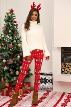 Leggings Rouge De Noël Imprimé Pour Femmes -Mode Pyjamas Magasin leggings rouge de noel imprime pour femmes 9