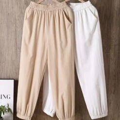 Pantalon Décontracté En Coton Et Lin Pour Femmes