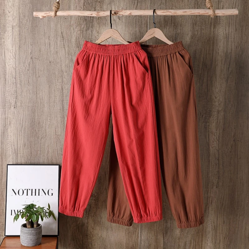 Pantalon Décontracté En Coton Et Lin Pour Femmes 6 Pantalon Décontracté En Coton Et Lin Pour Femmes – Image 4