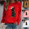 Pull Avec Chat De Noël à Manches Longues Pour Femme -Mode Pyjamas Magasin pull avec chat de noel a manches longues pour femme