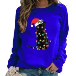 Pull Avec Chat De Noël à Manches Longues Pour Femme -Mode Pyjamas Magasin pull avec chat de noel a manches longues pour femme 2