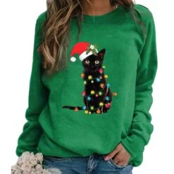 Pull Avec Chat De Noël à Manches Longues Pour Femme -Mode Pyjamas Magasin pull avec chat de noel a manches longues pour femme 3