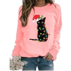 Pull Avec Chat De Noël à Manches Longues Pour Femme -Mode Pyjamas Magasin pull avec chat de noel a manches longues pour femme 4