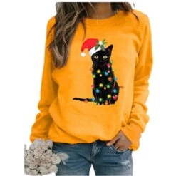 Pull Avec Chat De Noël à Manches Longues Pour Femme -Mode Pyjamas Magasin pull avec chat de noel a manches longues pour femme 5