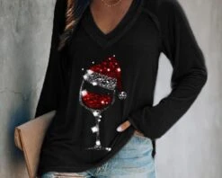 Pull De Noël Léger à Manches Longues Et Col En V Pour Femme