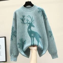 Pull En Laine Tricoté Pour Femme Avec Renne De Noël -Mode Pyjamas Magasin pull en laine tricote pour femme avec renne de noel 3