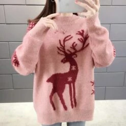 Pull En Laine Tricoté Pour Femme Avec Renne De Noël -Mode Pyjamas Magasin pull en laine tricote pour femme avec renne de noel 4