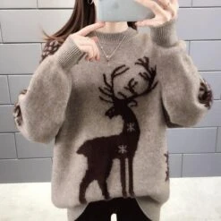 Pull En Laine Tricoté Pour Femme Avec Renne De Noël -Mode Pyjamas Magasin pull en laine tricote pour femme avec renne de noel 5