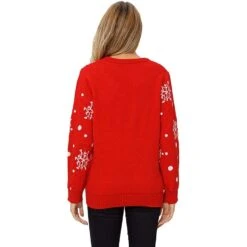 Pull Rouge Tricoté à Manches Longues Pour Femme -Mode Pyjamas Magasin pull rouge tricote a manches longues pour femme 5