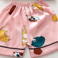 Pyjama à Manches Courtes Rose Motif Chat Pour Enfants -Mode Pyjamas Magasin pyjama a manches courtes rose motif chat pour enfants 5