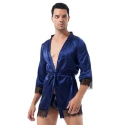 Pyjama Bleu En Satin à Manches Longues Pour Hommes Avec Bordure En Dentelle 11 Pyjama Bleu En Satin à Manches Longues Pour Hommes Avec Bordure En Dentelle -Mode Pyjamas Magasin pyjama blanc en satin a manches longues pour hommes avec bordure en dentelle 29