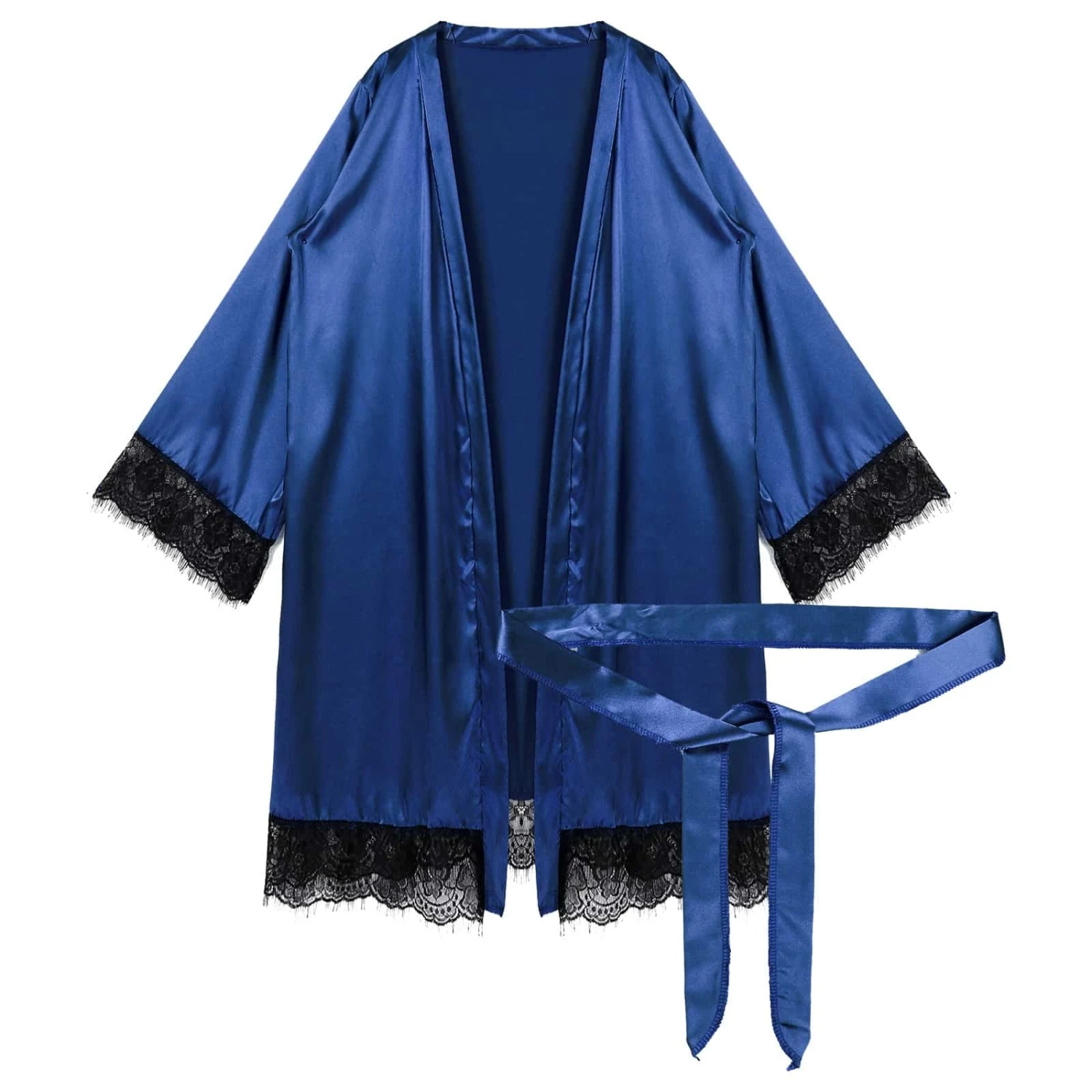 Pyjama Bleu En Satin à Manches Longues Pour Hommes Avec Bordure En Dentelle 5 Pyjama Bleu En Satin à Manches Longues Pour Hommes Avec Bordure En Dentelle – Image 3