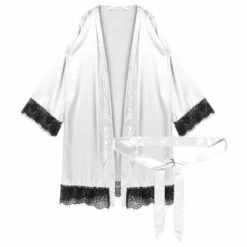 Pyjama Blanc En Satin à Manches Longues Pour Hommes Avec Bordure En Dentelle -Mode Pyjamas Magasin pyjama blanc en satin a manches longues pour hommes avec bordure en dentelle 47