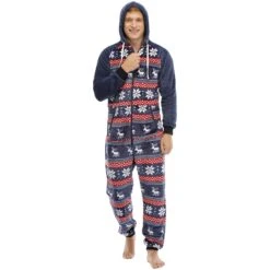 Pyjama Combinaison Bleue Imprimé En Flanelle Pour Homme -Mode Pyjamas Magasin pyjama combinaison bleue imprime en flanelle pour homme