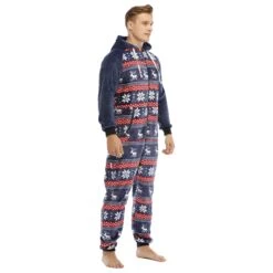Pyjama Combinaison Bleue Imprimé En Flanelle Pour Homme -Mode Pyjamas Magasin pyjama combinaison bleue imprime en flanelle pour homme 3