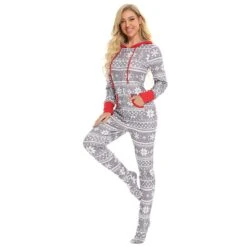 Pyjama Combinaison De Noël Grise En Polyester Pour La Famille -Mode Pyjamas Magasin pyjama combinaison de noel gris fonce en coton pour la famille 3